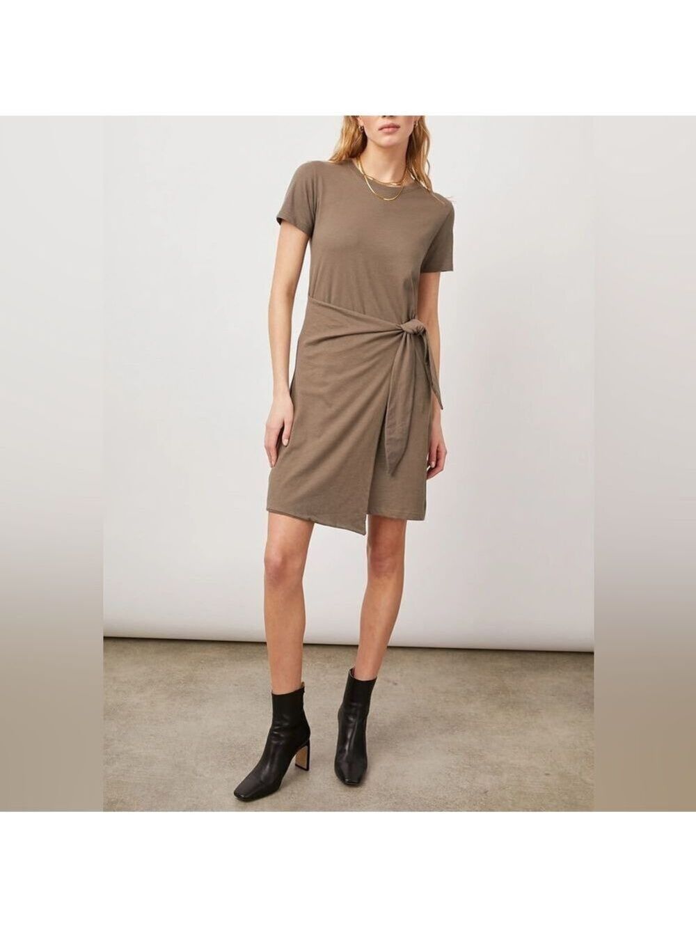 New Rails Edie Short Sleeve Cotton T-Shirt Dress in Canteen Brown size small